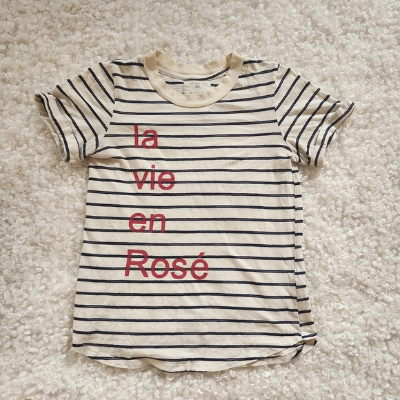 Sol Angeles Anthropologie XS Women Striped Graphic T-Shirt La Vie En Rosé French - Picture 2 of 8
